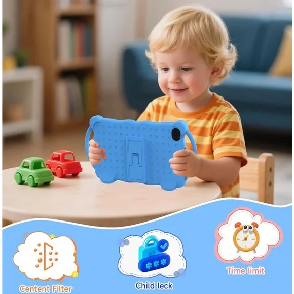 Android 14 Tablet with Blue Protective Case